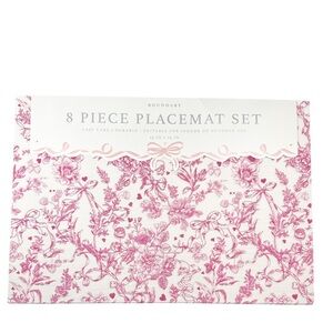 NEW Boundary VALENTINE PINK BOW, HEARTS & FLOWERS Indoor/Outdoor Placemat Set/8